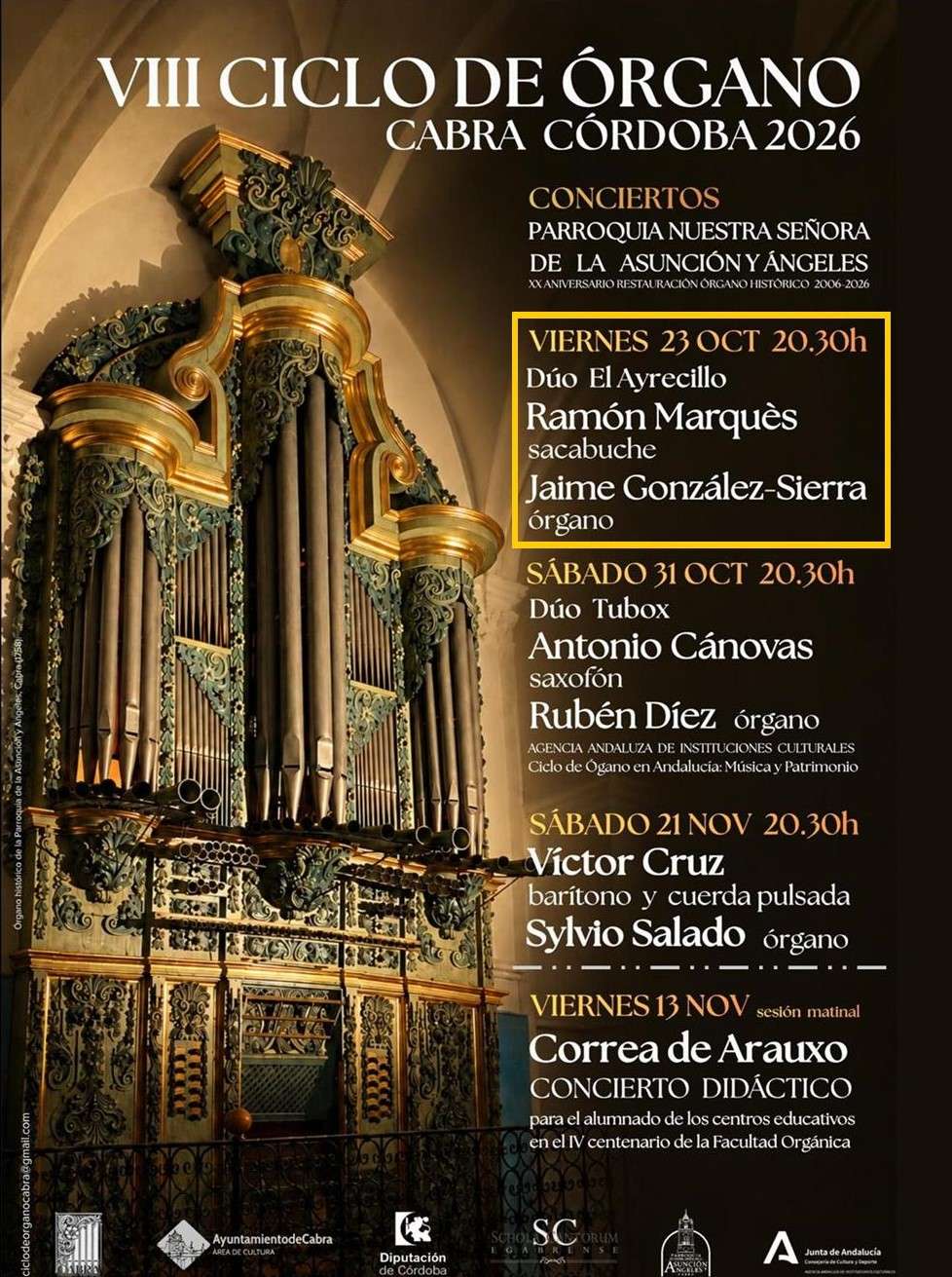 VIII Ciclo de Órgano Cabra 2026. - Cabra