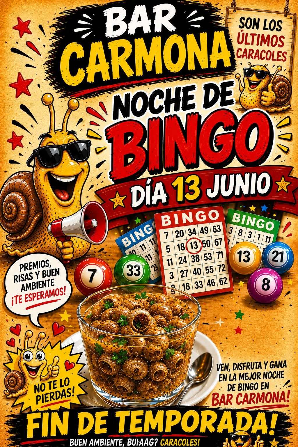 Noche de Bingo fin de temporada Bar Carmona - Lucena