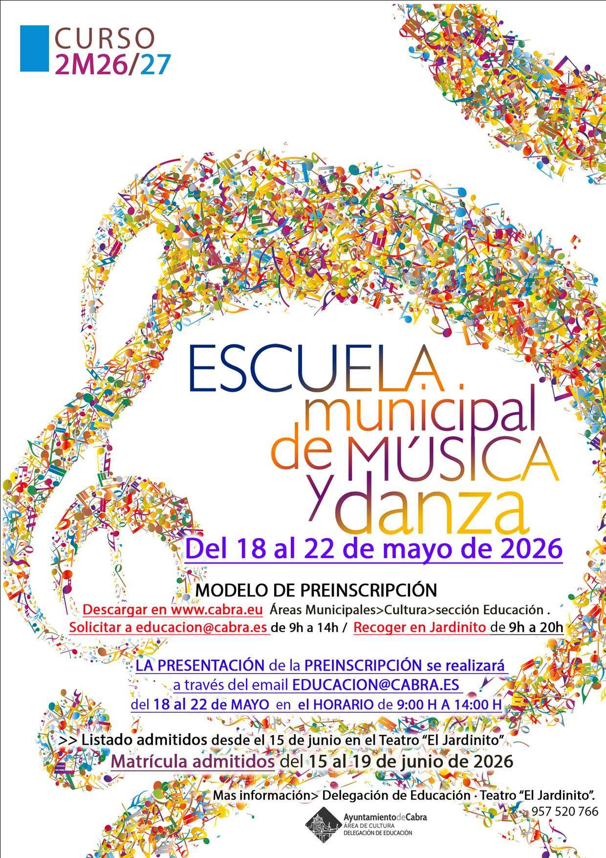 Preinscripción Escuela Municipal de Música y Danza - Cabra