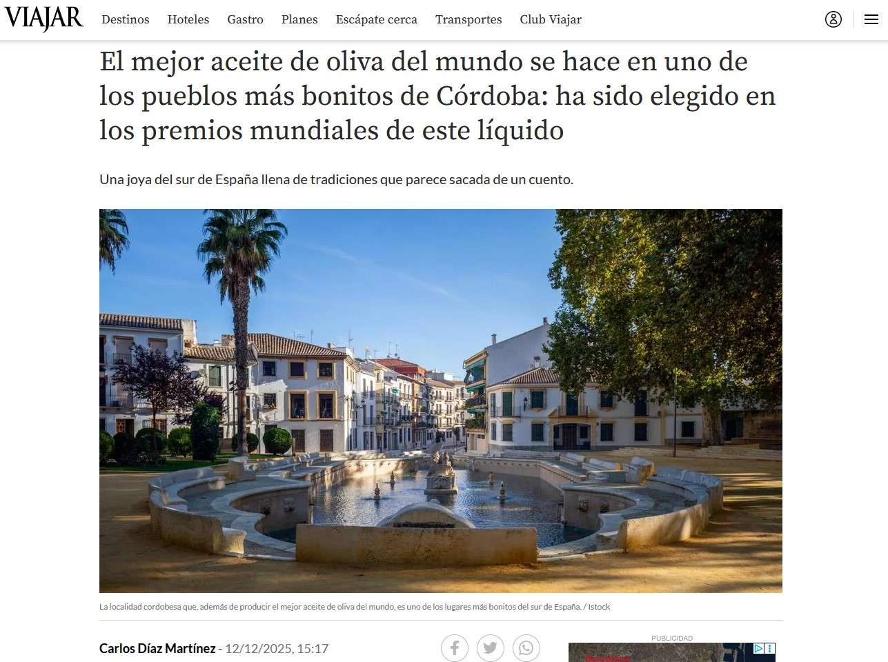 El mejor aceite de oliva del mundo se hace en uno de los pueblos más bonitos de Córdoba: ha sido elegido en los premios mundiales de este líquido